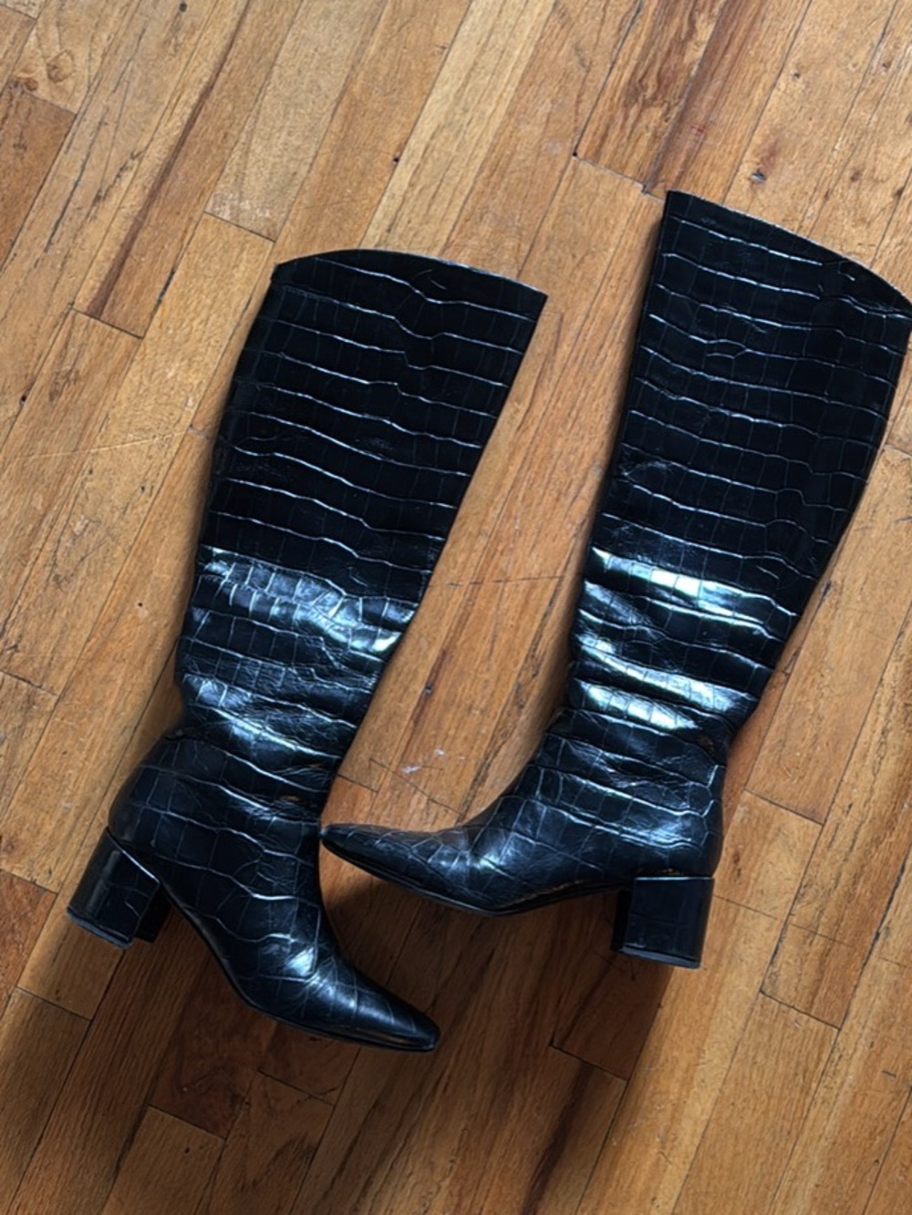Sigerson Morrison Black Croc Leather Knee Boot